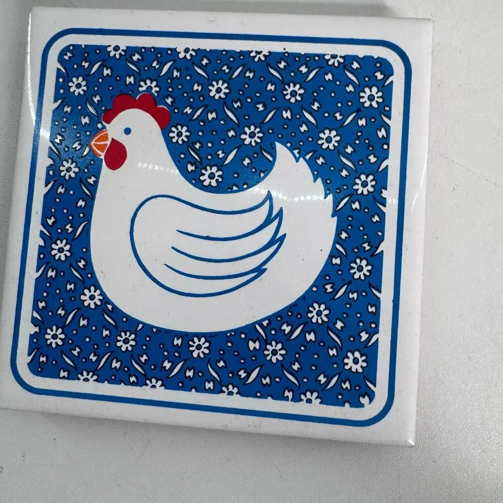 Tile Trivet Set Of 4 Vintage Coasters Ceramic Farm Animals Pig-Cow-Chicken-Duck